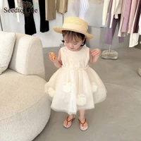 summer childrens 1 5y girls casual dresses solid color round neck sleeveless a line princess dress