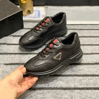 fashion mens shoes designer leather casual shoes low help tie outdoor black casual triangle metal decoration motion shoes