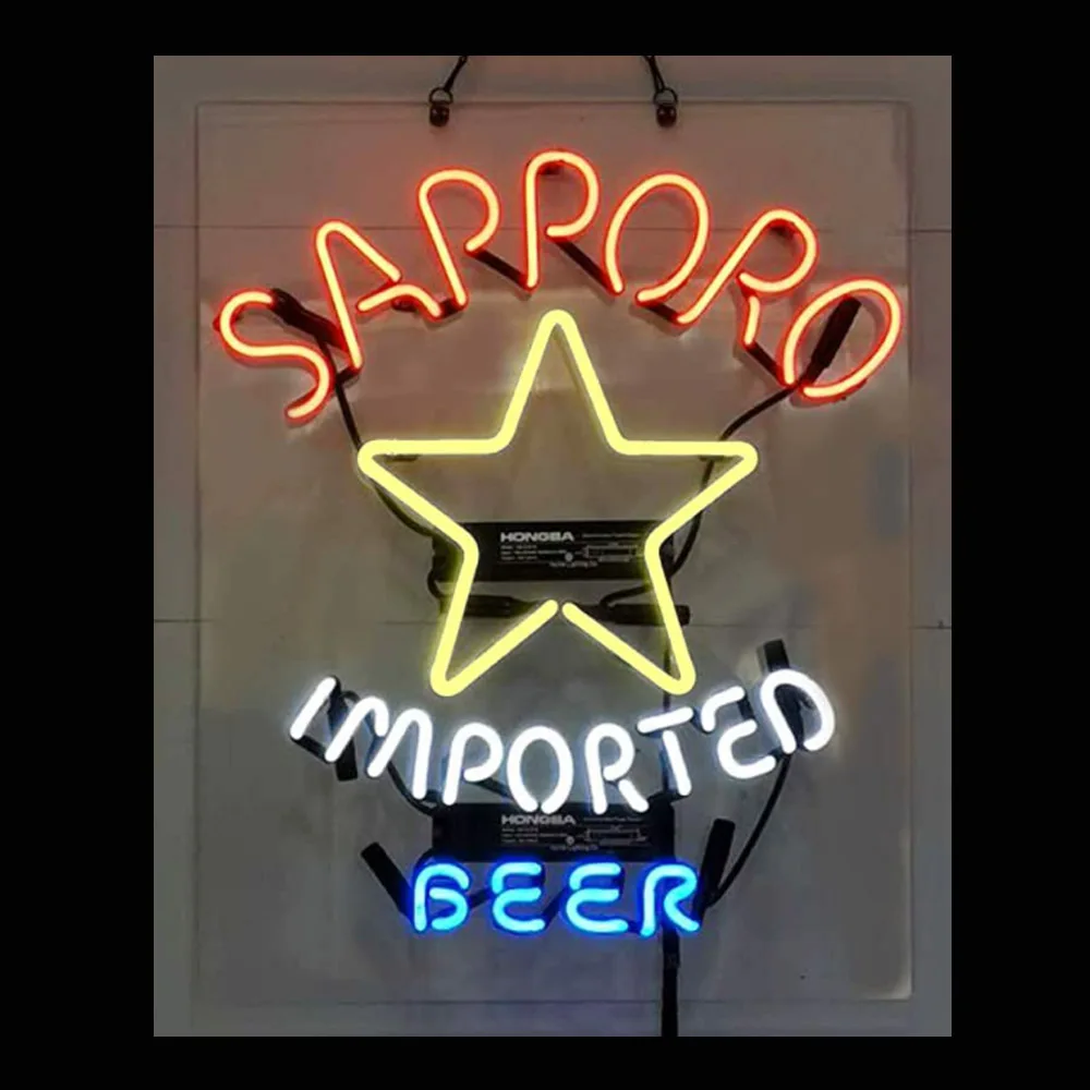 

Sapporo Imported Beer Lamp Custom Handmade Real Glass Tube Bar KTV Store Advertise Display Neon Sign Wall Decor Light 15"X19"