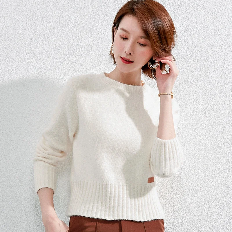 

Осенне-зимний женский свитер с круглым вырезом, пуловер с длинным рукавом, повседневный свободный свитер