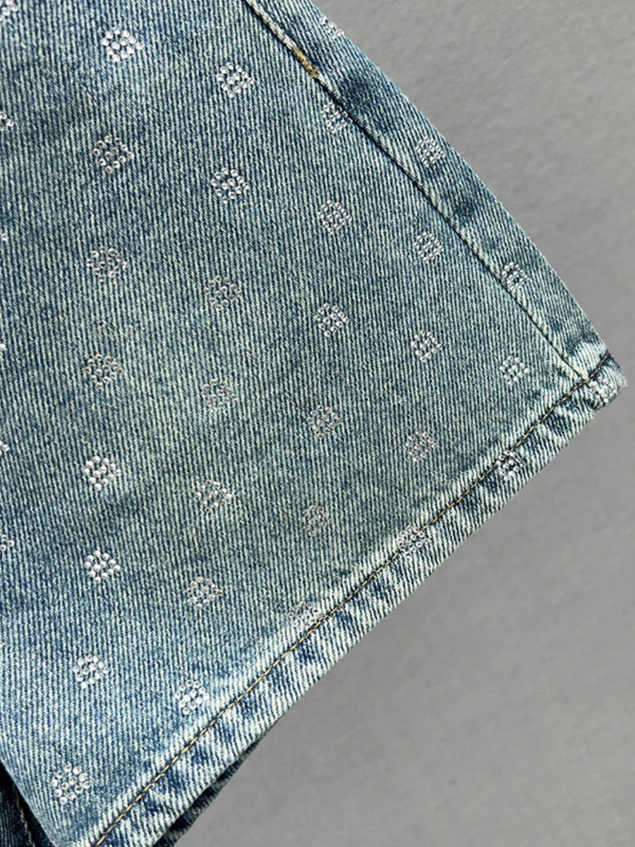 Hepburn 2023 New Summer Denim Shorts Women High Waisted Slim Fit Heavy Embroidery Hot Drilling Letters Balck Shorts Hot Pants