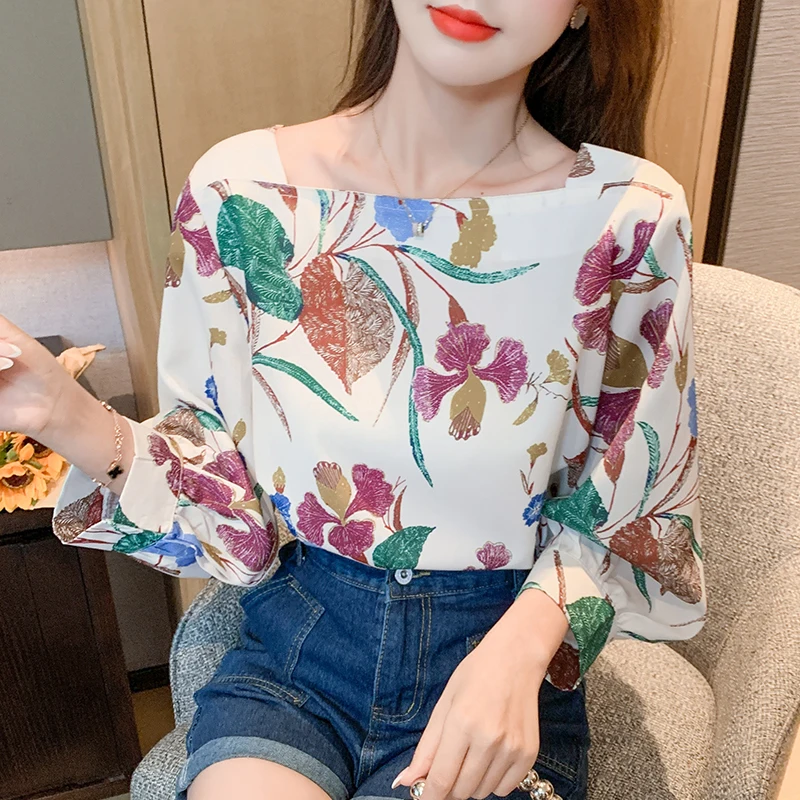 

Printing Loose Shirt Satin Women's Blouse Summer Large Size Long Sleeve Casual Top Female 2022 New Fashion Korean Style Clothing