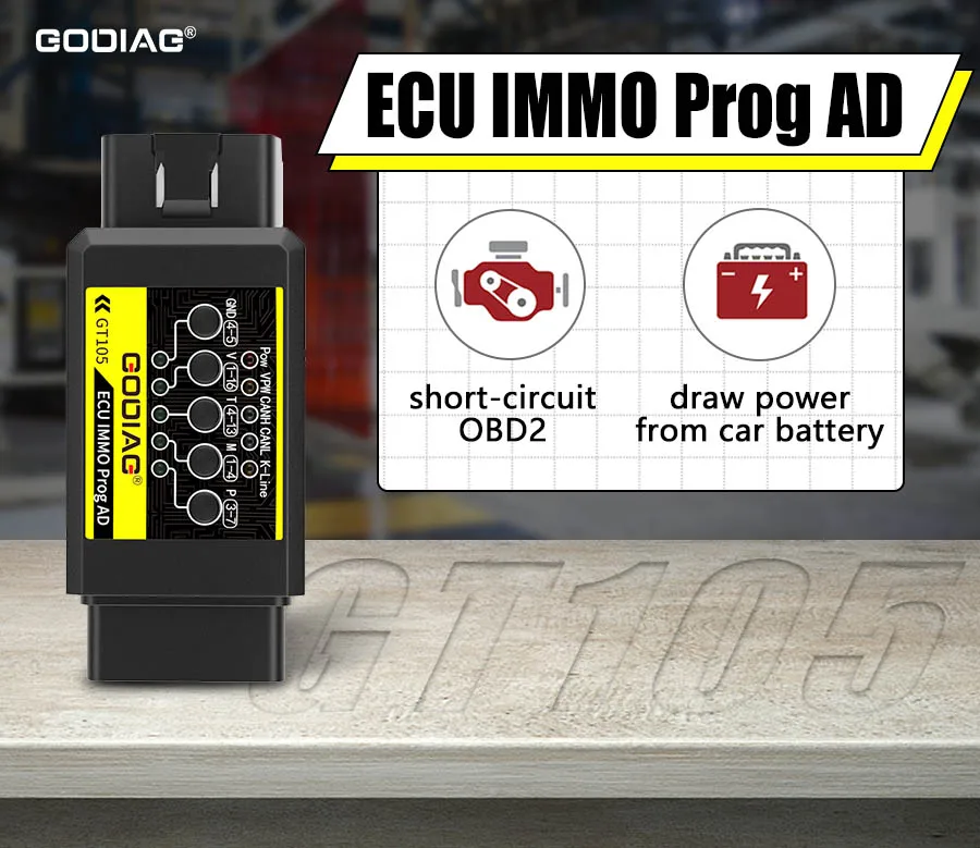 GODIAG GT105 ECU IMMO Prog AD OBD II разъем блока |