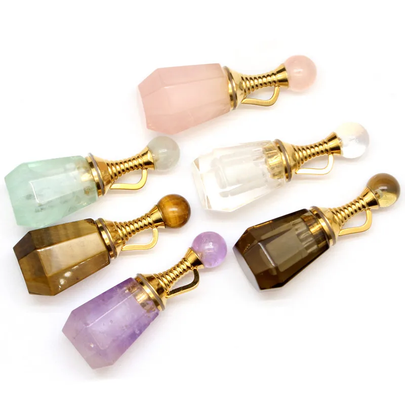 Ожерелье из натурального камня в виде флакона для духов освежающее прозрачное