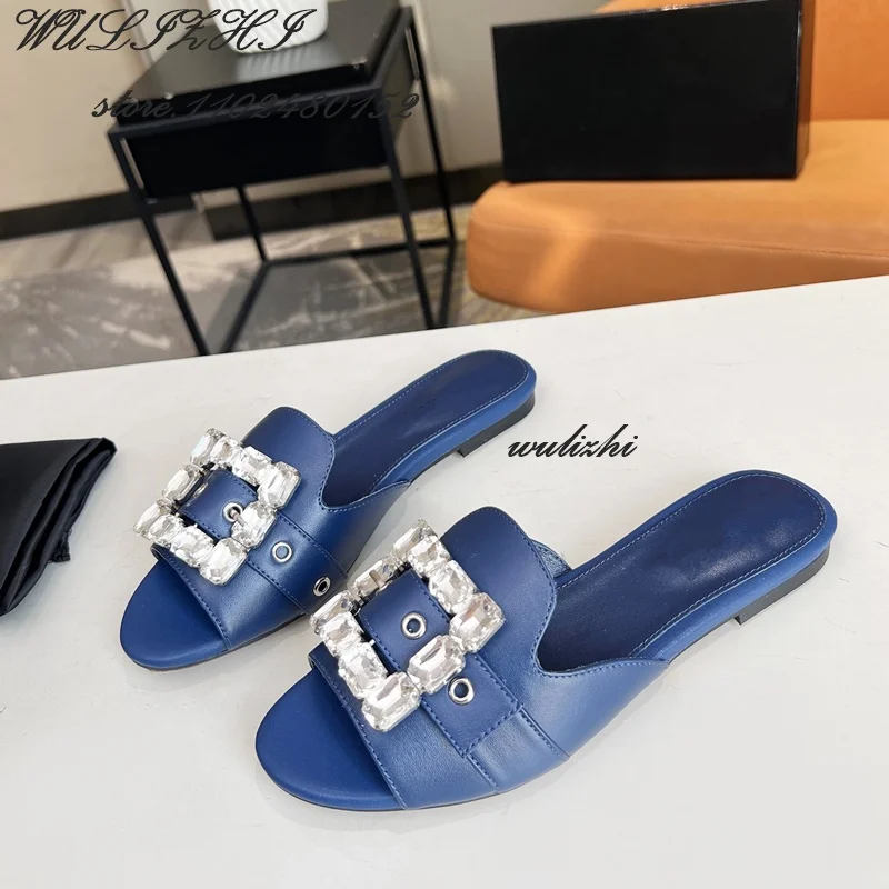 Босоножки женские кожаные с квадратной пряжкой роскошные открытые туфли без