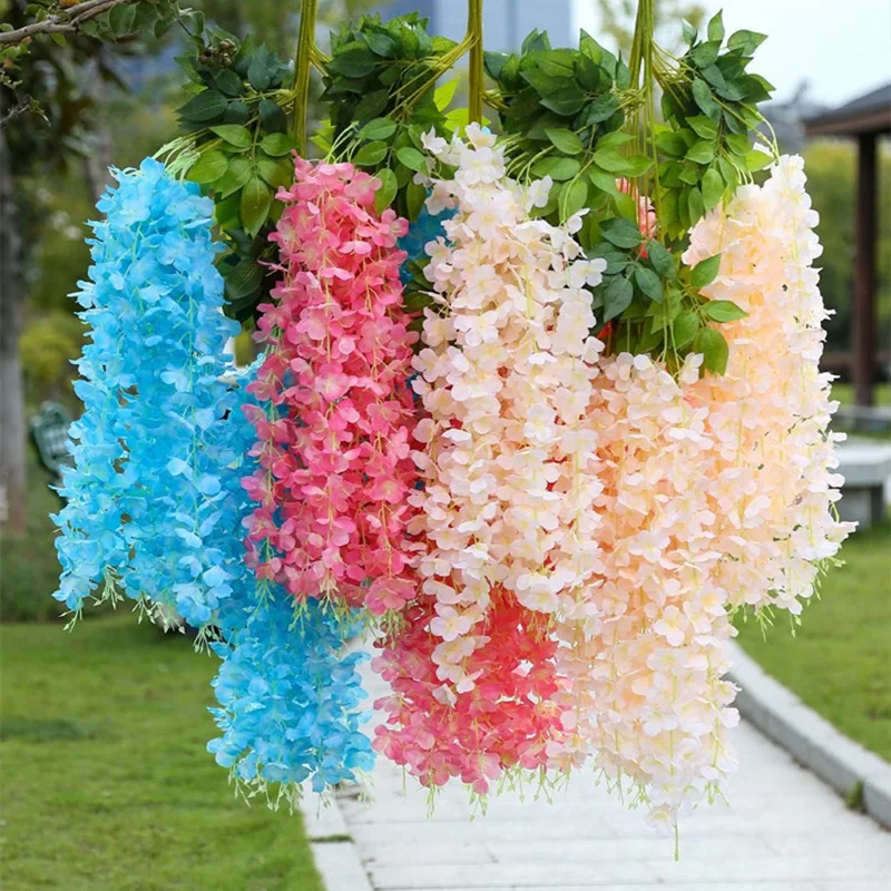 

12PCs Wisteria Artificial Flower Hanging Garland Vine Rattan Fake Flower String Silk Flower Wedding Arch Home Ceiling Decoration