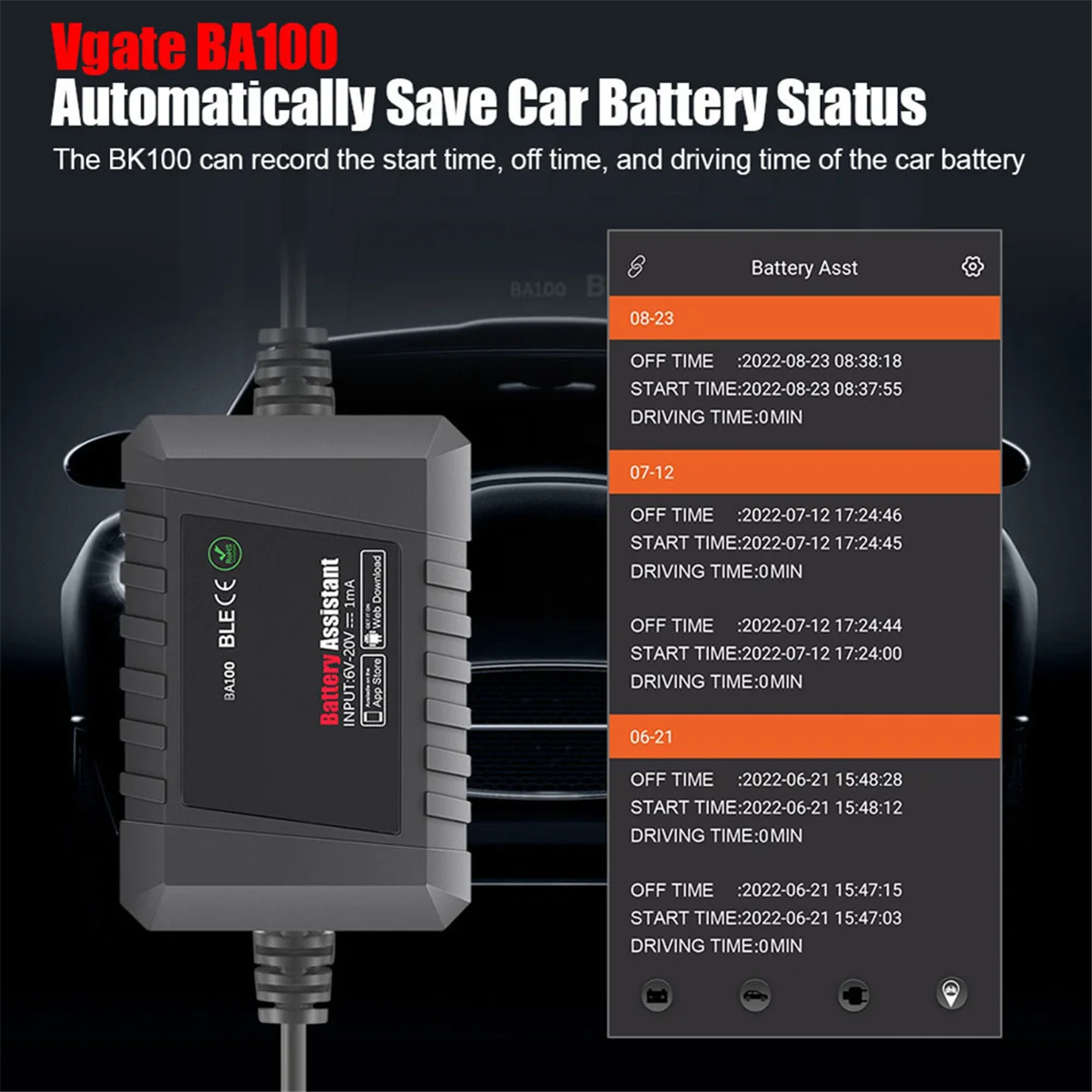 Тестер автомобильного аккумулятора BA100 помощник BlueTooth 4 0 беспроводной