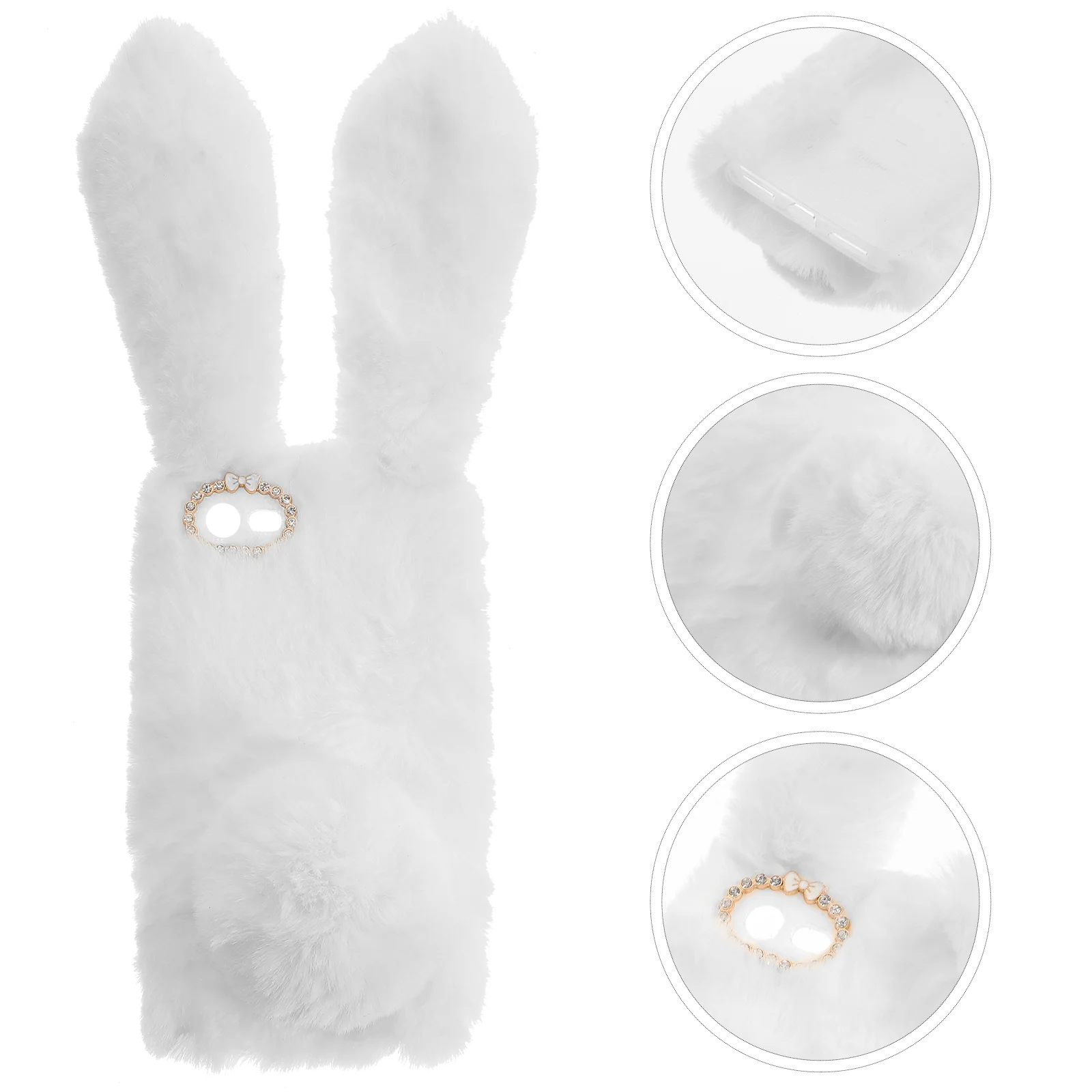 

White Adorable Plush Rabbit Design Case Rhinestone Frame Shell Fashion Shockproof Cover Compatible with Apple