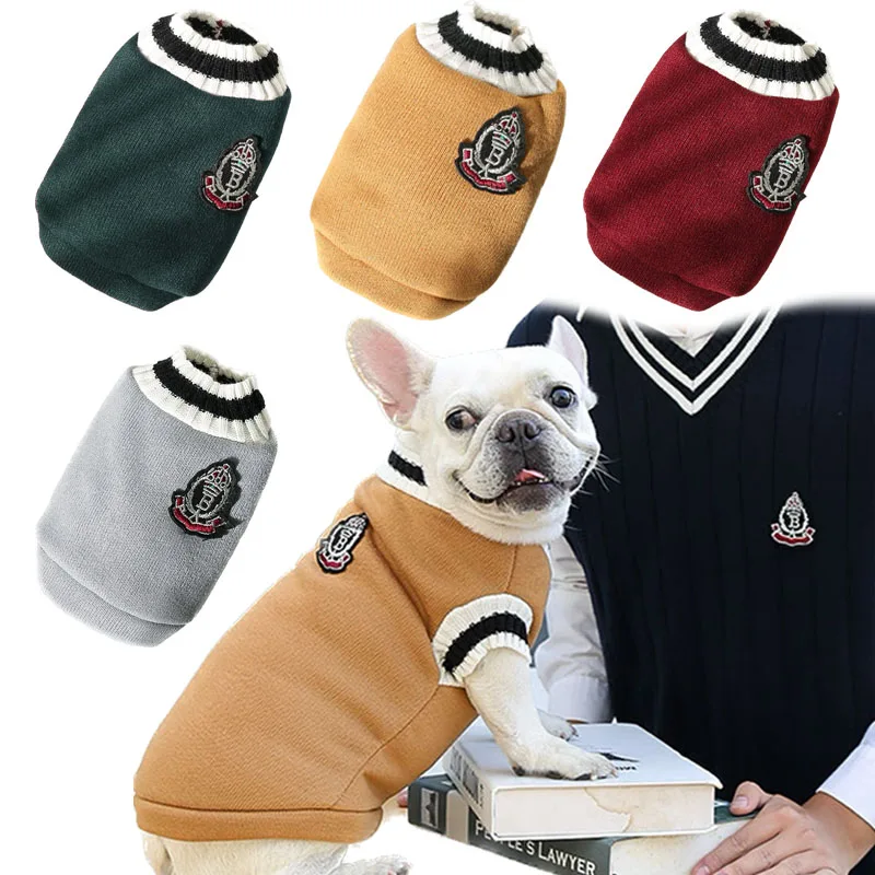 

Одежда для собак в студенческом стиле, свитер для маленьких и средних собак, зимний теплый жилет для щенков, кошек, жилет для чихуахуа, французского бульдога, пальто для Йорка