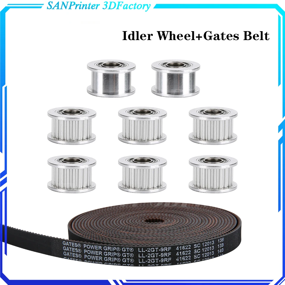 

Aluminium GT2 Idler With 5M 2GT Gates 6MM Belt Kit 20 Tooth Timing Pulley Wheel Bore 5mm For 2GT 3D Printer 1Set