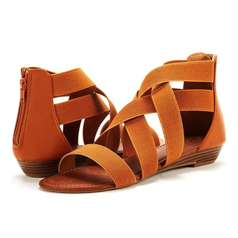 

Women's Wedge Sandals Summer 2022 Ladies Peep Toe Flats Shoes Vintage Stretch Sandal for Women Plus Size 42 Sandalias De Mujer