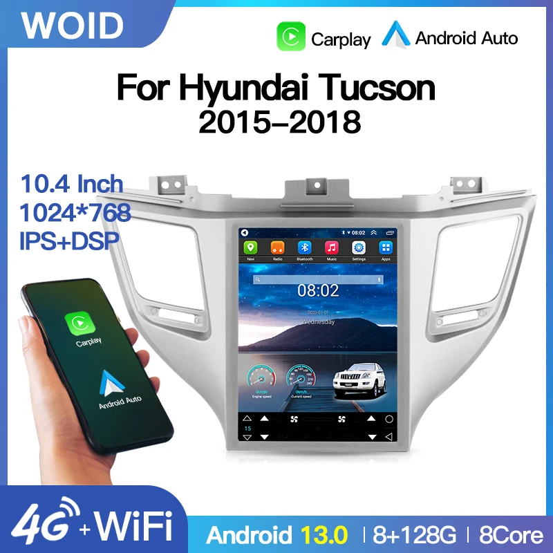 

Car Radio For Hyundai Tucson 2015-2018 Tesla Style Screen Multimedia Video Player Navigation GPS Android 13 Carplay BT Wifi DSP