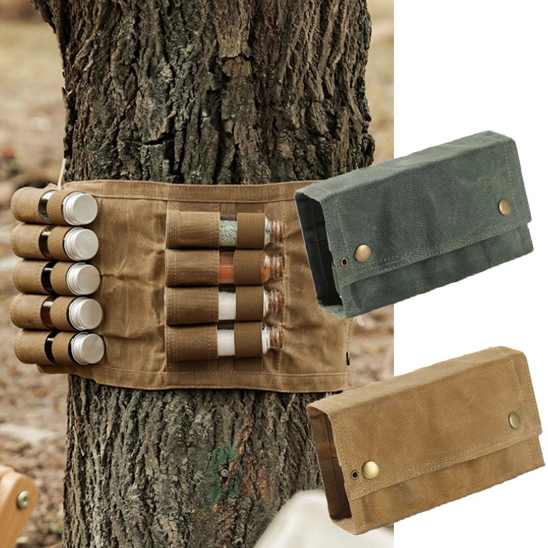 

Outdoor Camping Spice Bottle Storage Bag Free 9 Glass Spice Bottle Barbecue Spice Bottle Combo Set Canvas Bag