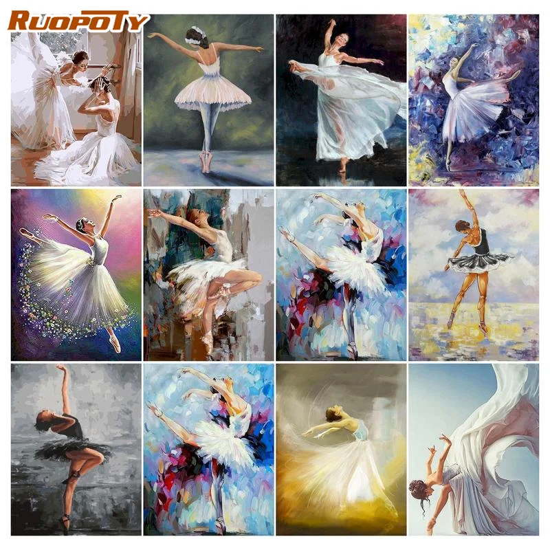 

RUOPOTY Coloring By Numbers Portrait For Home Decor DIY Gift Painting By Number Ballet Girl Canvas Frame Handpainted Modern