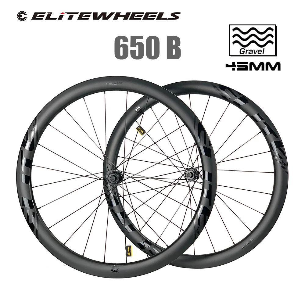 ELITEWHEELS 650B Gravel Wheelset Road Disc Carbon Wheels 30x45mm Tubeless Ready Ceramic Bearing / Ratchet System