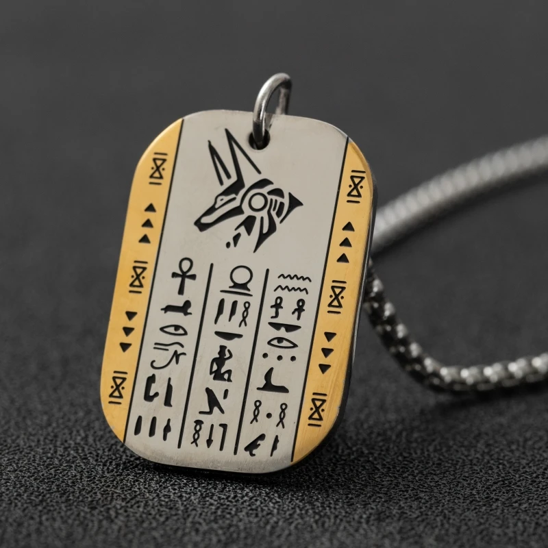 Fine Vintage Rune Necklace Eye of Horus Anubis Tag Pendant Charm Men\'s Stainless Steel Anti-Allergies Pendant Necklace