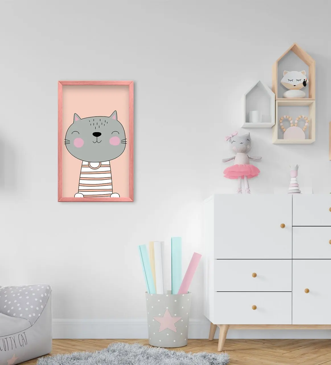 

BK Home Sweet Cat Design Decorative Pink Wood Framed Kids Room Tablo-2