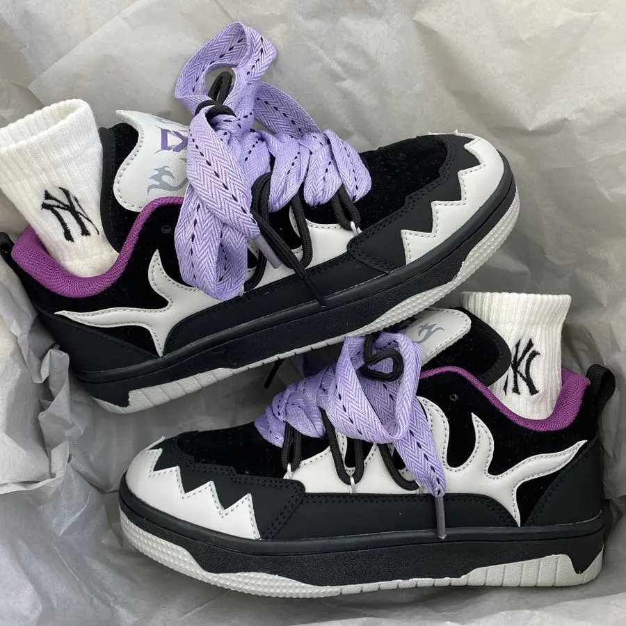 

Женские кроссовки в стиле пэчворк, фиолетовые дышащие кроссовки на толстом каблуке, Y2K, Повседневные высокие кроссовки на платформе для бег...