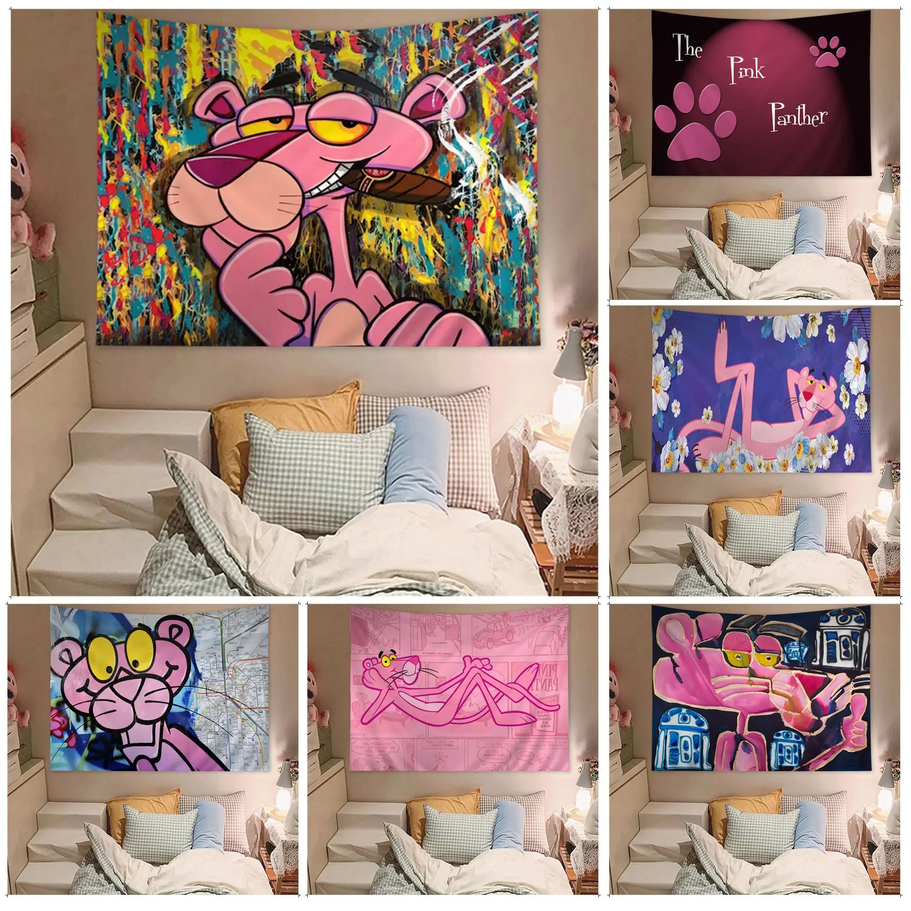 

Pink Panther Printed Large Wall Tapestry Wall Hanging Decoration Household Home Decor