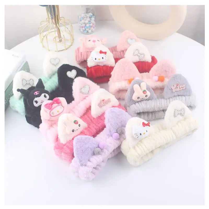 

New Kawaii Sanrios Hellokittys My Melody Kuromi Bonbonribbon Cute Cartoon Creative Fashion Plush Bow Headband Hair Accessories
