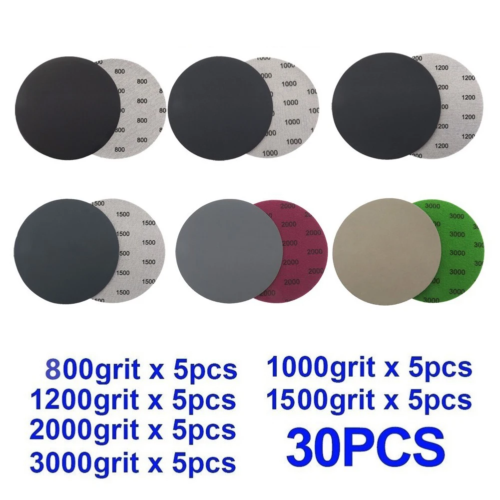 

30pcs Sandpaper Kit 125mm Hook&Loop Wet/Dry 800 1000 1200 1500 2000 3000 Grit Silicon Carbide And Waterproof Sanding Discs