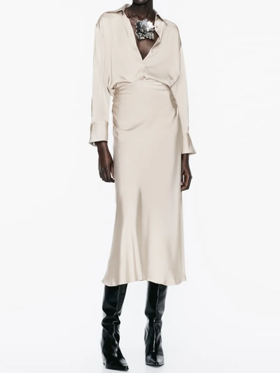 

Solid Stain Blouse Skirt Set Woman 2024 Autumn Long Sleeve Shirt With Folds A-line Skirts Female Office Lady Casual 2 Piece Sets