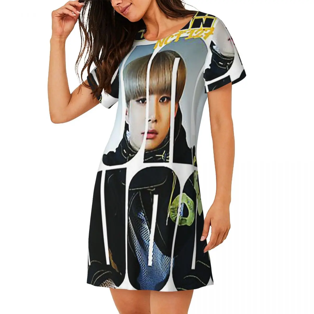 Фото Ночная рубашка Custom NCT 127 Jungwoo Superhuman с короткими рукавами для женщин, мягкая пижама-платье. №1
