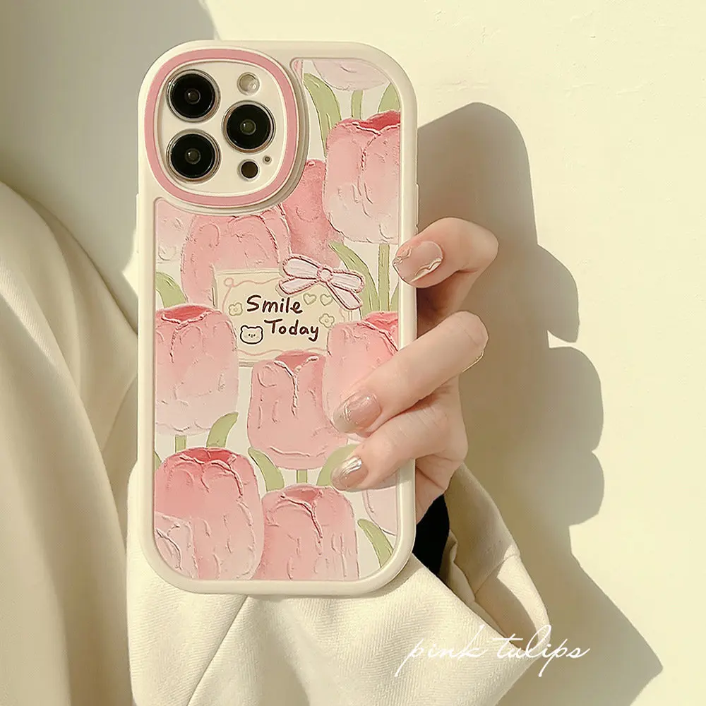 

Beautiful Tulip Luxury Women Girl Case for IPhone 12 11 13 Pro Max for iphone XR Xs Max 7 8 Plus 7Plus Soft Flower Phone Cover