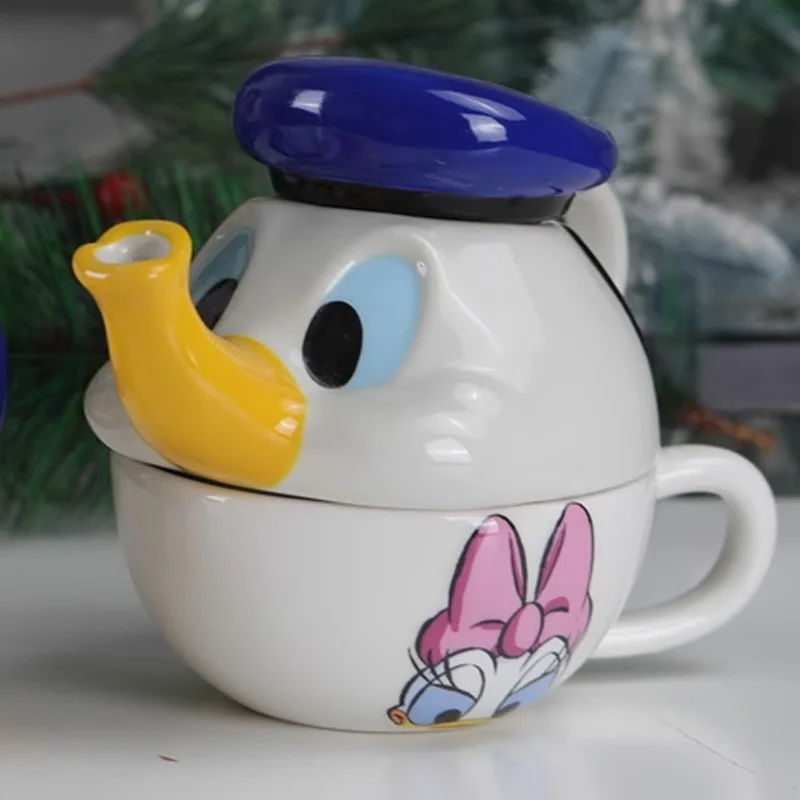 

Kawaii Disney Микки Маус Дональд Дак экшн-Фигурки игрушки чайник и чашка набор керамических чашек молочная ручка кофейная кружка креативные подарки