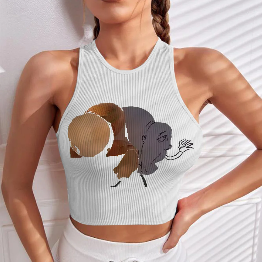 

Ruffles Crop TankTop Sexy Ribbed Knit Sleeveless Printed Projection Paint Slim Leaky Navel Outfit Tops Cloth Female Stretch Tank