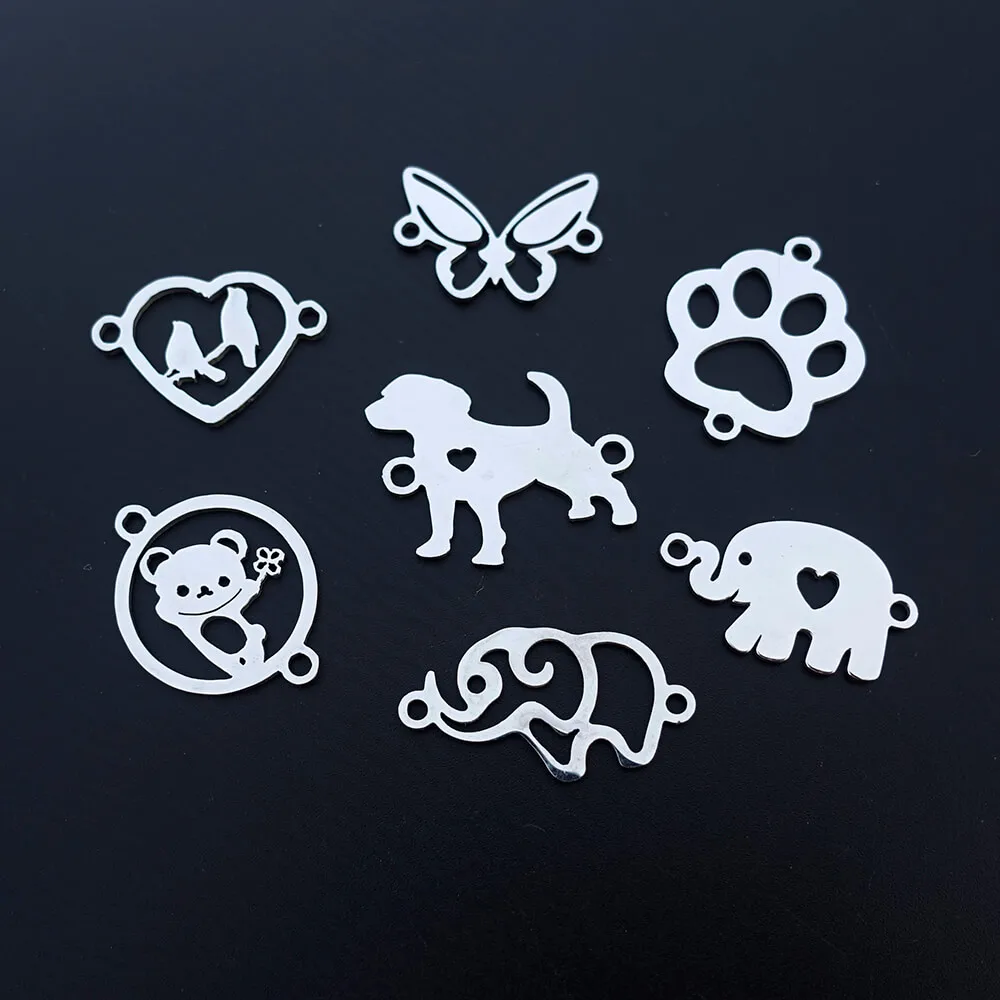 

5 Pieces Pack Diy Jewelry Component Stainless Steel Connectors Link Dog Bear Paw Elephant Butterfly Birds Bracelet Findings