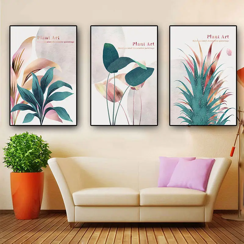 

Декоративная картина для дома, большой банановый лист, Триптих, картина маслом, сердечник, украшение для дома, картина, Безрамная картина