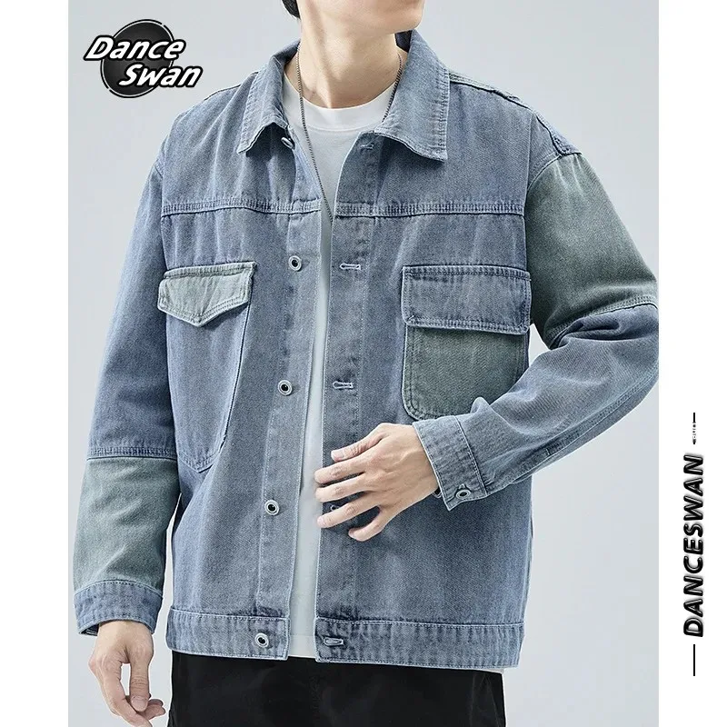 Осенняя новая модная брендовая мужская джинсовая куртка свободного покроя в