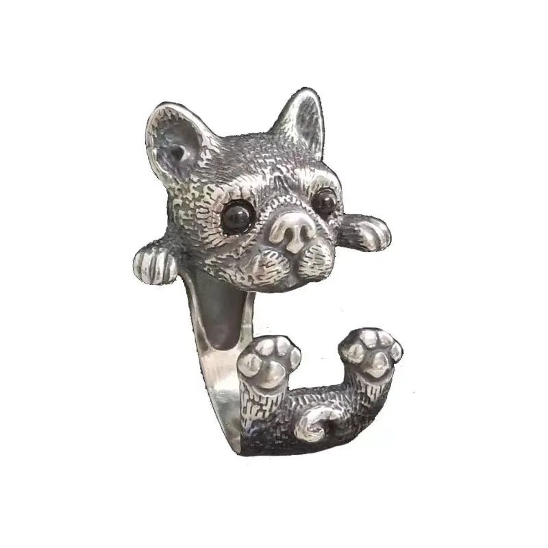 

Vintage accessories Thai silver personality cute Bulldog fashion jewelry cute puppy opening trend women's ring