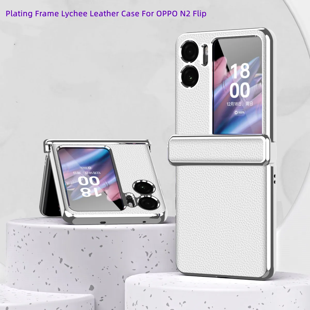 

Plating Frame Lychee Leather Case For OPPO N2 Flip,Made Of Cosy Cobbled Leather,Magnetic Hinge Comes With Screen Protection