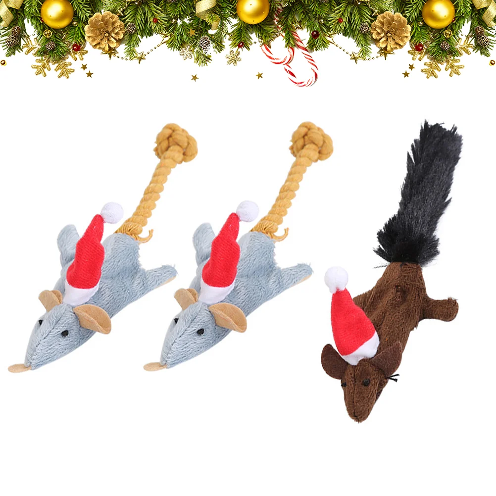 

3Pcs Cat Teasing Plush Christmas Hat Rat Design Creative Delicate Funny Cat for Shop
