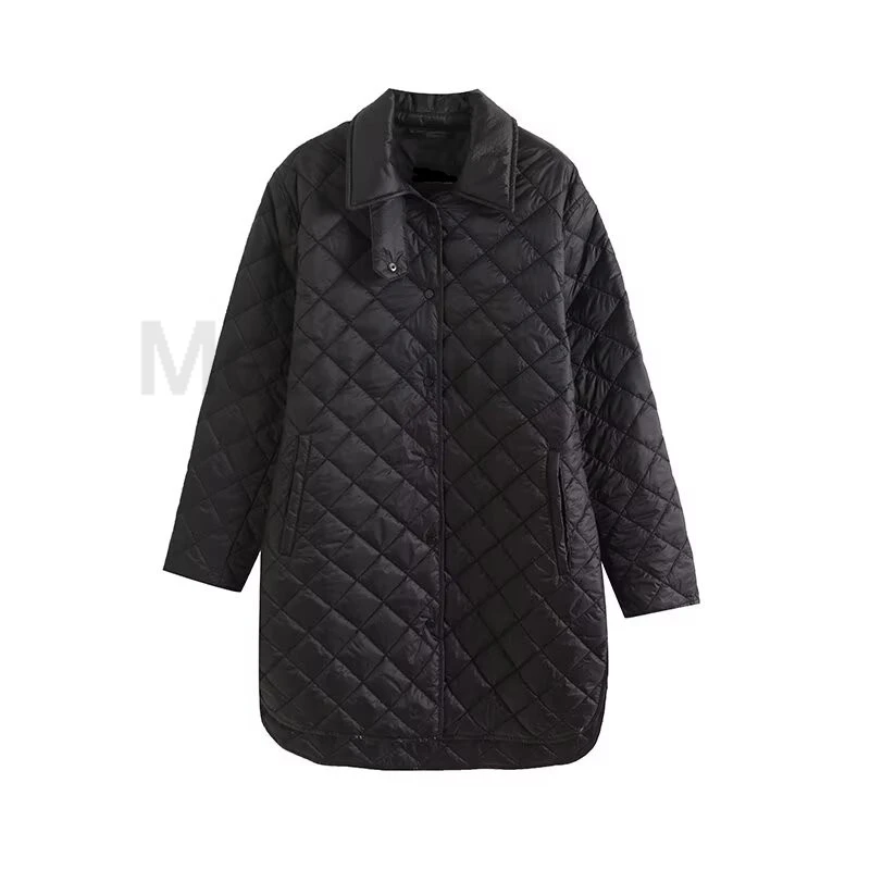 Осень 2024 женская стеганая длинная куртка с длинными рукавами и пуговицами пальто