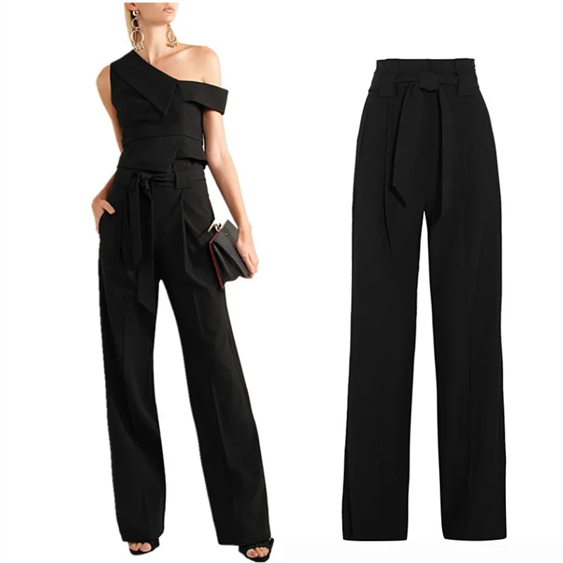 

XS-6XL 2023 New Spring Autumn European American Pants Black High Waist Wide Leg Lace-Up Straight Trousers Casual Women's Wear