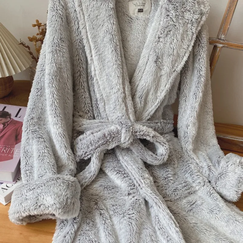 Loves Woman Robe Long Sleeve Men Coral Velvet Winter Robe Warm Comfortable And Soft Sleep Dress