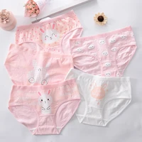 3pcs cute pink rabbit cartoon underwear womens cotton panties mid waist famale pure cotton briefs fashion girls underpants 2022