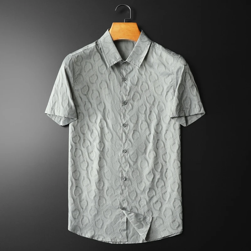 

Роскошная трехмерная тканевая рубашка для мужчин, повседневные рубашки с коротким рукавом, модная деловая строгая Классическая рубашка, мужская одежда