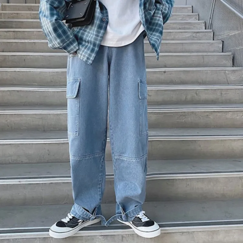 Джинсы-карго мужские широкие джинсовые брюки осень 2024 свободные прямые