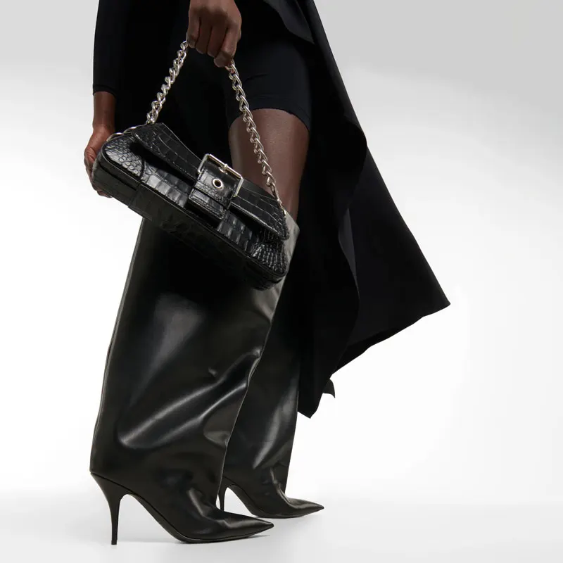 2023 Europe and America New Pointed Sleeve Thigh Boots Fashion Big Tube Thin High Heels 45 Size Knee Length Women's Boots