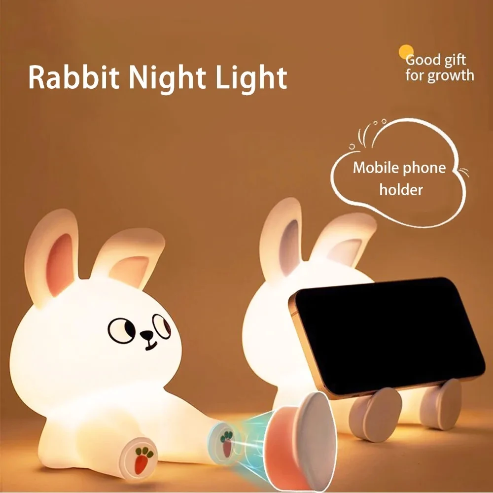 2023 LED USB Cartoon Cute Night Light Silicone Rabbit Lamp USB Desktop Decor Desk Lamp Kid Children Birthday Gift Lighting Lamp