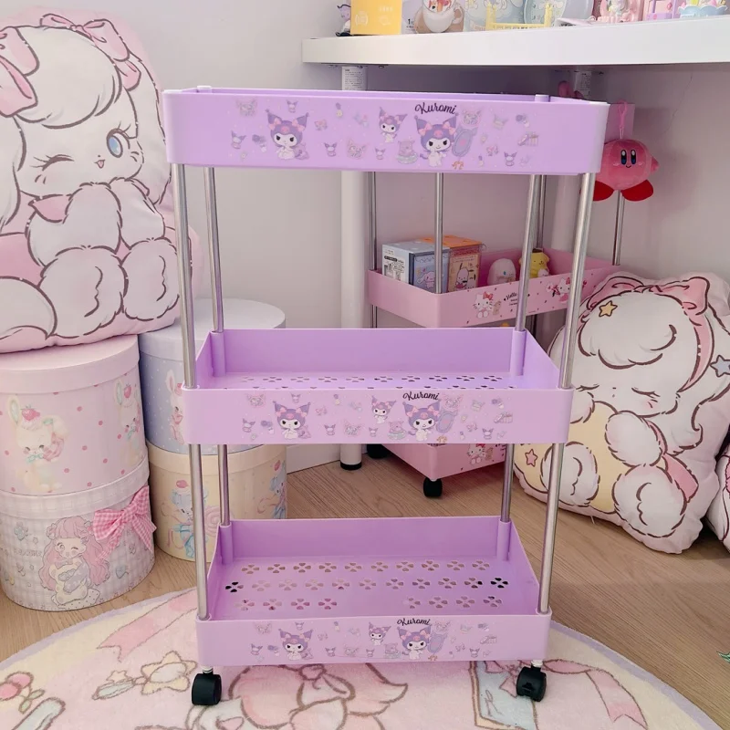Kawaii Sanrio Kt My Melody Cinnamoroll мультяшный трехуровневый колесный стеллаж аниме Девочка