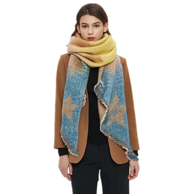 

2023 зимняя женская кашемировая теплая шаль с геометрическим рисунком из искусственной пашмины и накидка, женский длинный платок, толстое одеяло