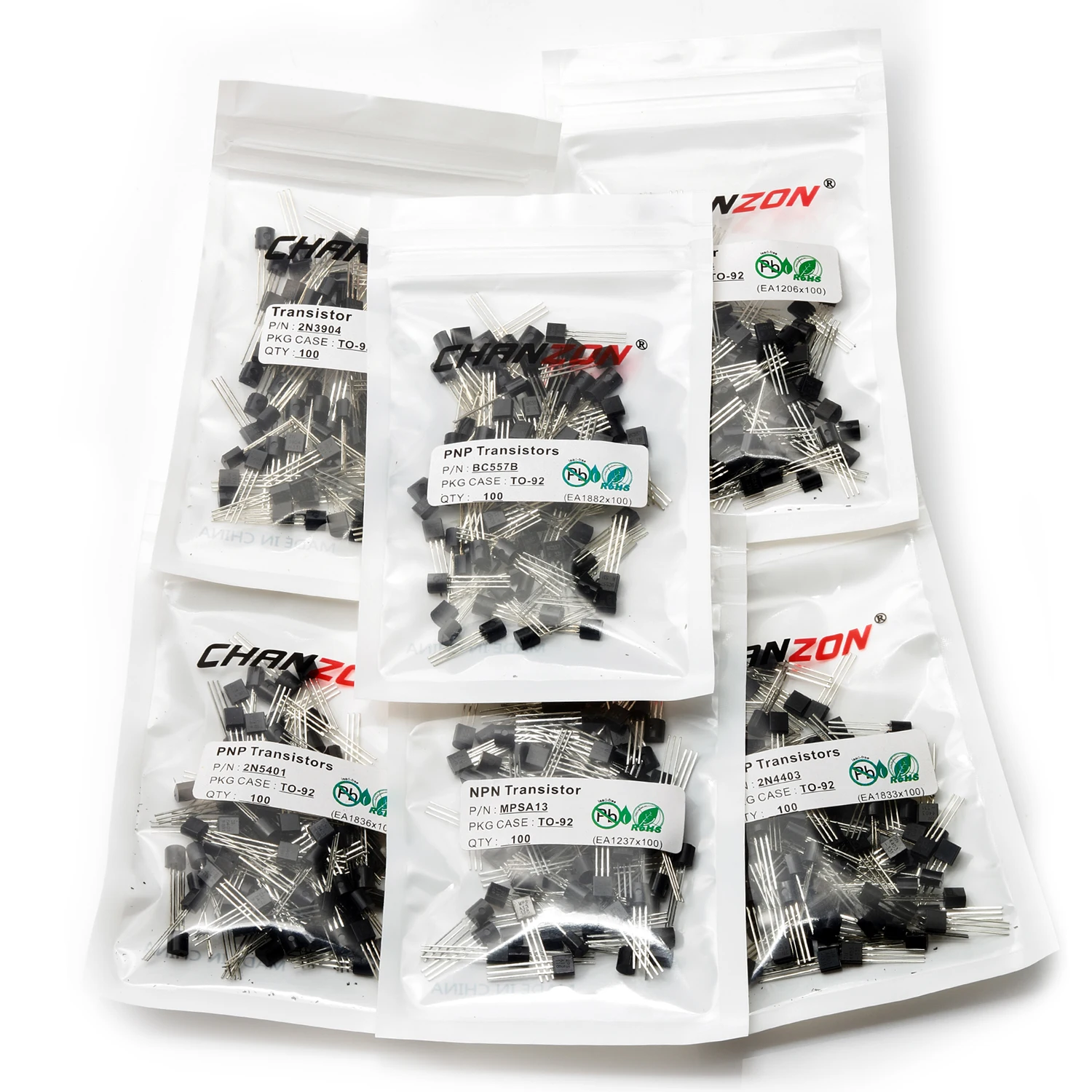 400pcs TO-92 NPN PNP Transistor Kit Assortment BC547 2N7000 2N3904 2N5551 BC337 BC557 2N3906 2N2222A S8050 2N5401 BC327 2SC1815