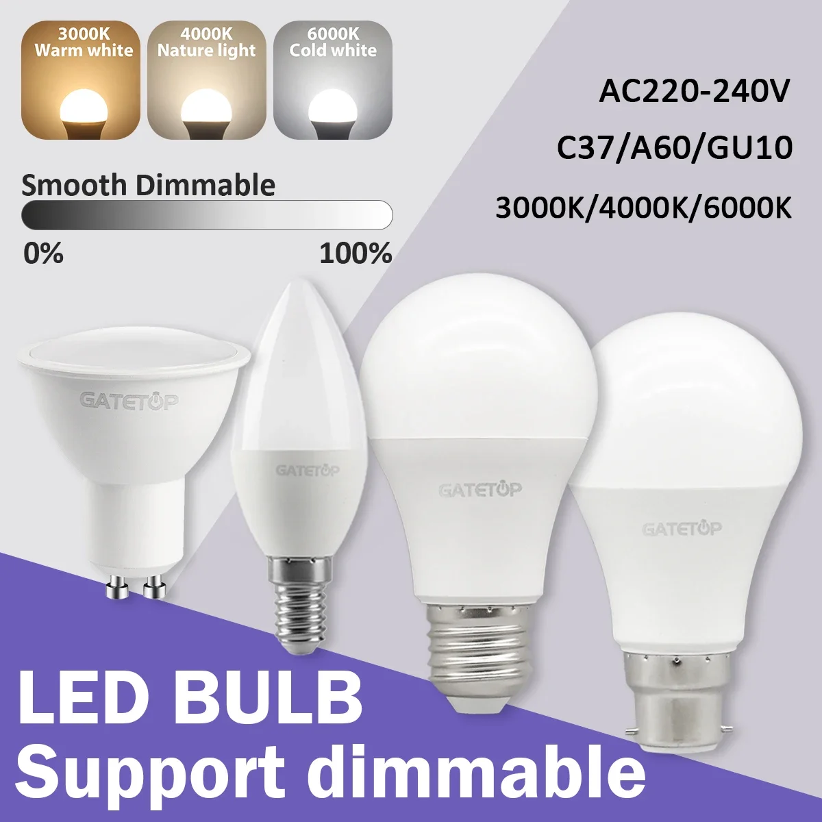 4-20pcs Dimming bulb LED Spot GU10 E14 E27 Warm Cold White 220V 5W 7W 10W in accordance for 90% dimmer applications month lamp