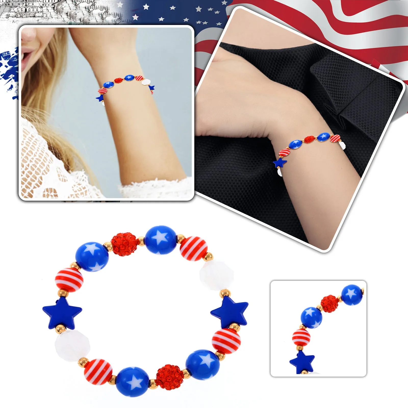 Браслет "Звезда Дня Независимости 2022" Крафты из камня, коммеморативный, смешанные цвета, ручная оплетка.