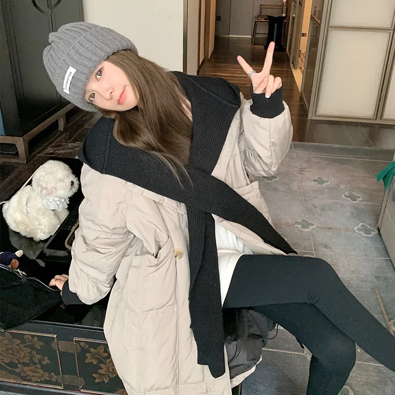 Женская зимняя утолщенная куртка с хлопковой подкладкой из двух частей вязаная